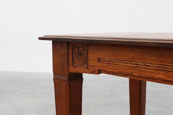 Art Deco Dining Table In Oak With Carved Frieze, 1920s photo furniture
