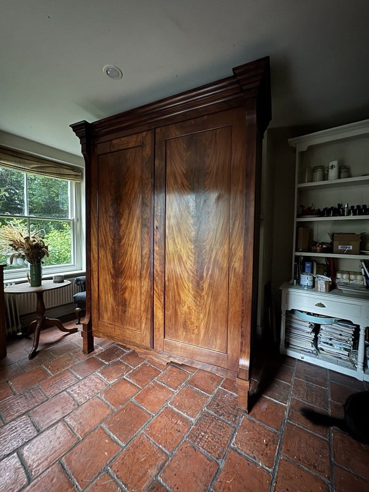 Furniture Large Antique Victorian Mahogany Linen Press Tv Cabinet Armoire Wardrobe photo