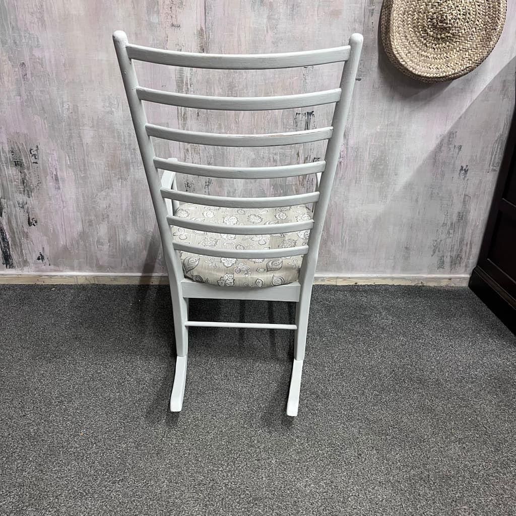 Vintage Wooden Rocking Chair Painted White Upholstered Seat Ladder Back photo 79.0