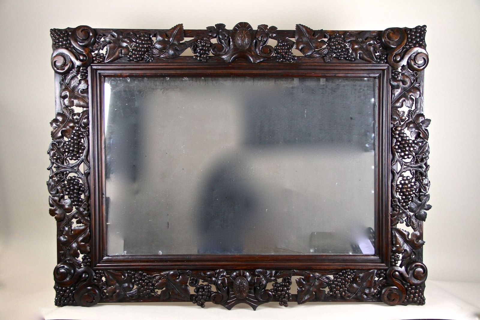 20th Century Black Forest Wall Mirror With Grapes And Leaves Hand Carved   1919 photo furniture