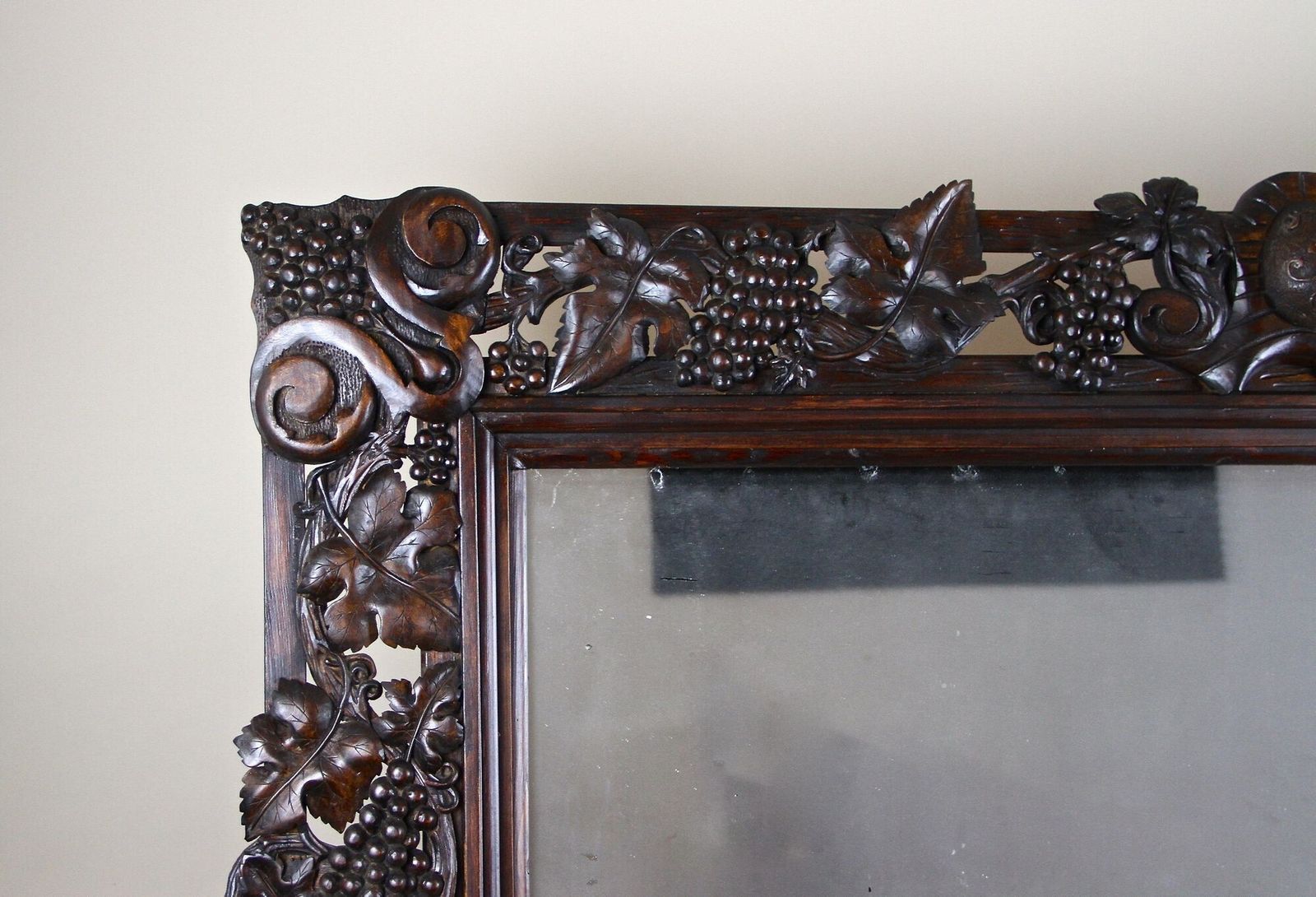 20th Century Black Forest Wall Mirror With Grapes And Leaves Hand Carved   1919 photo for sale