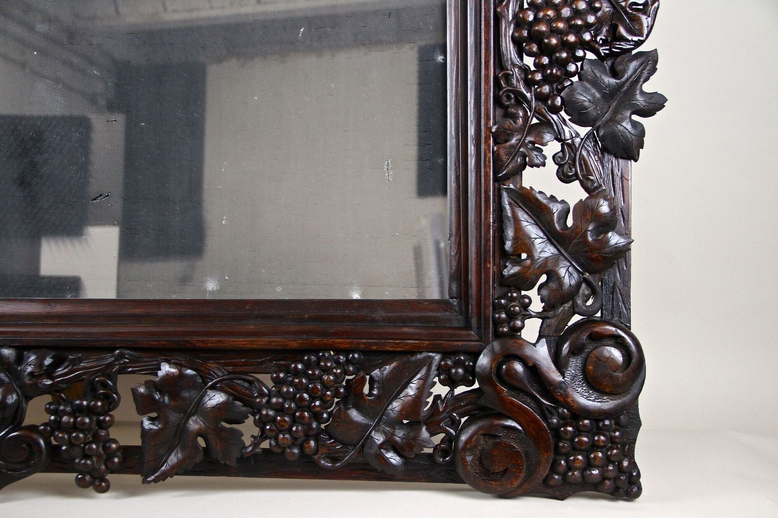 photo furniture 20th Century Black Forest Wall Mirror With Grapes And Leaves Hand Carved   1919