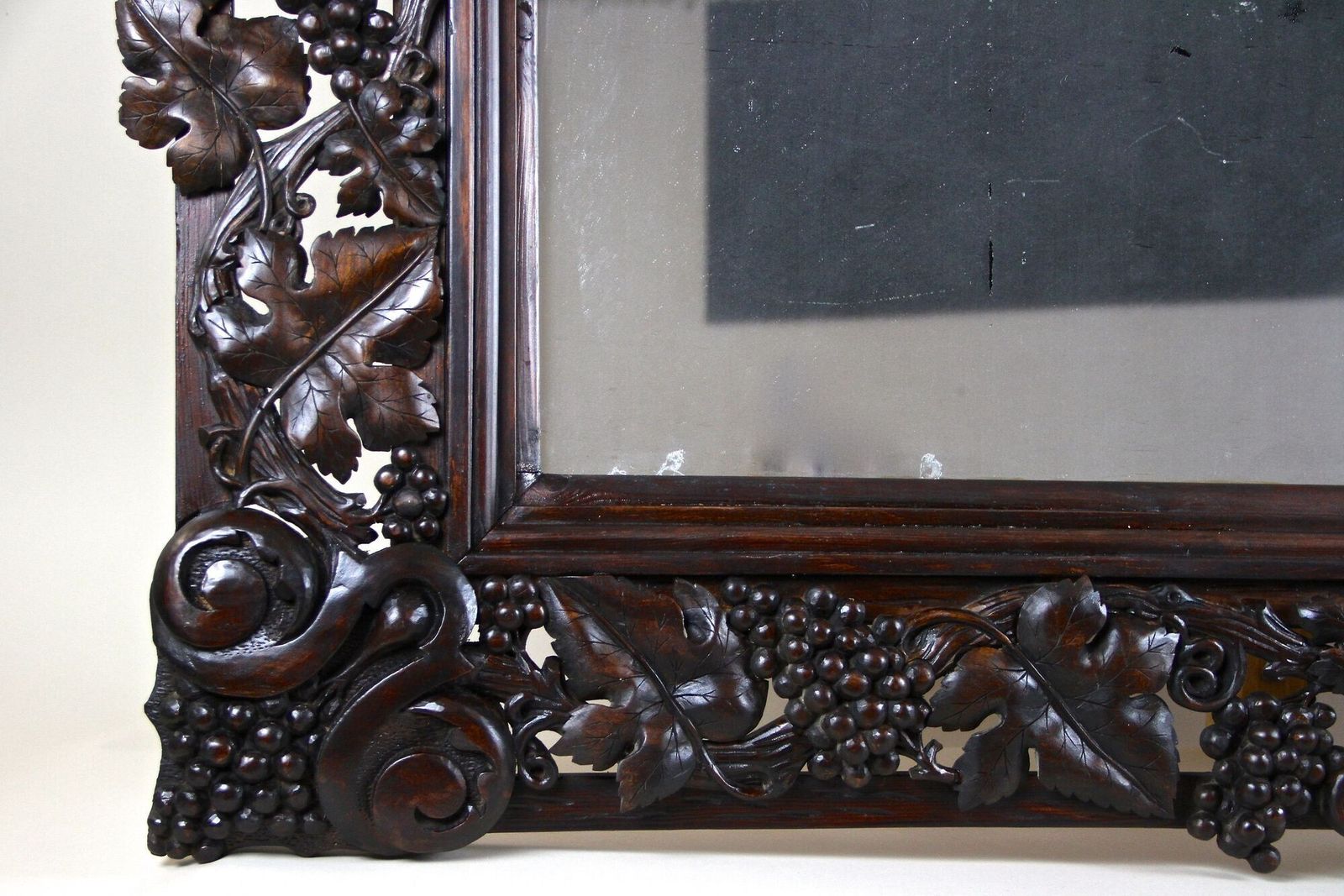 photo vinterior 20th Century Black Forest Wall Mirror With Grapes And Leaves Hand Carved   1919