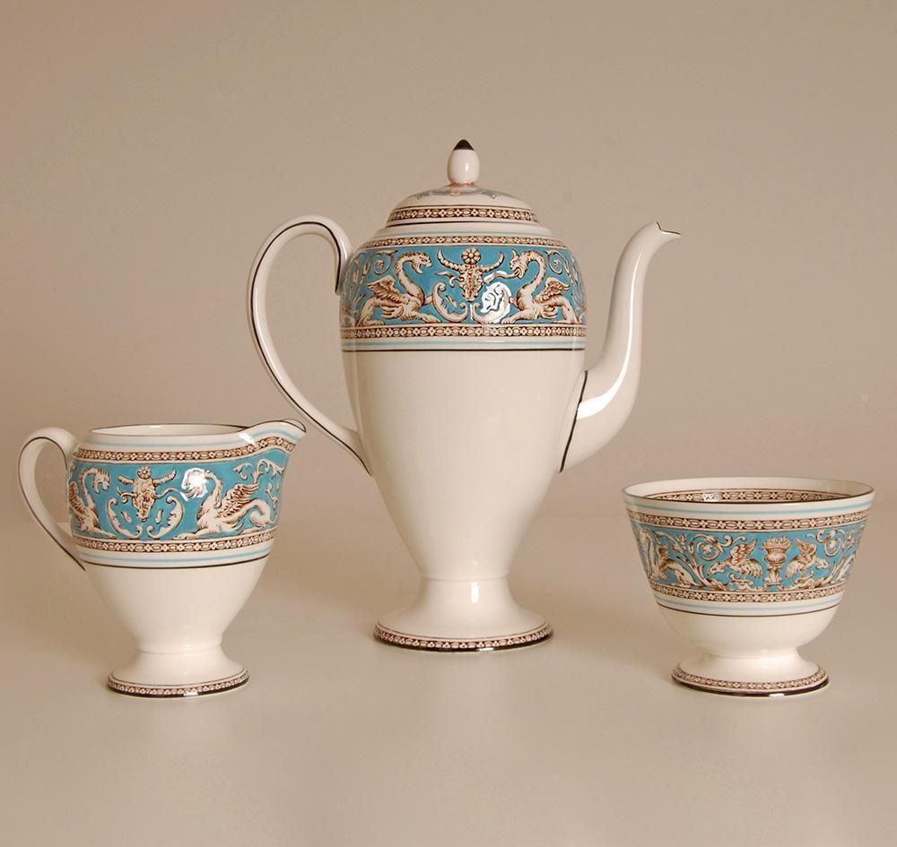 English Wedgwood Tea Set Etruscan Empire Style Bone China Porcelain Turquoise Pattern  15 Pieces photo Home Decor