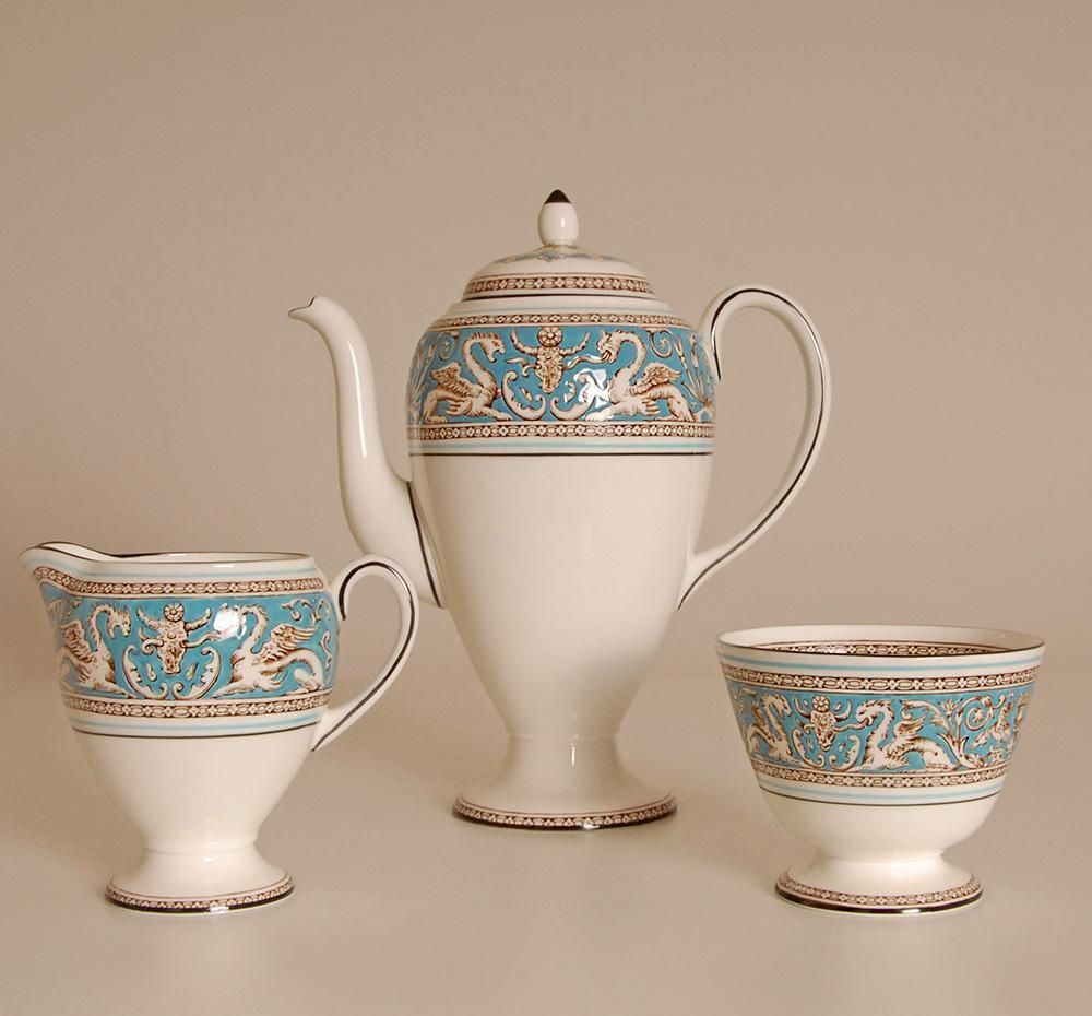 English Wedgwood Tea Set Etruscan Empire Style Bone China Porcelain Turquoise Pattern  15 Pieces photo buy