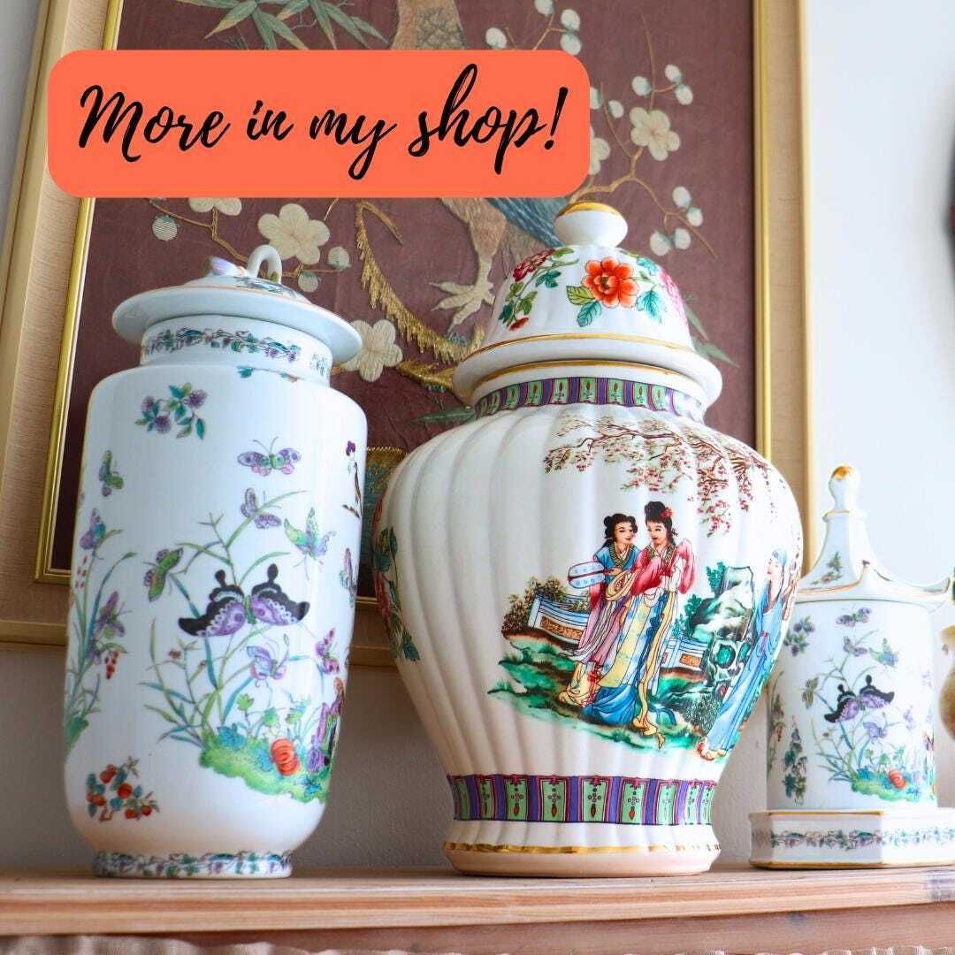 Large Chinoiserie Ginger Jar By V V Carraresi Made In Italy, 15.5'' Tall Chinese Court Scene And Chinese Symbols. photo furniture
