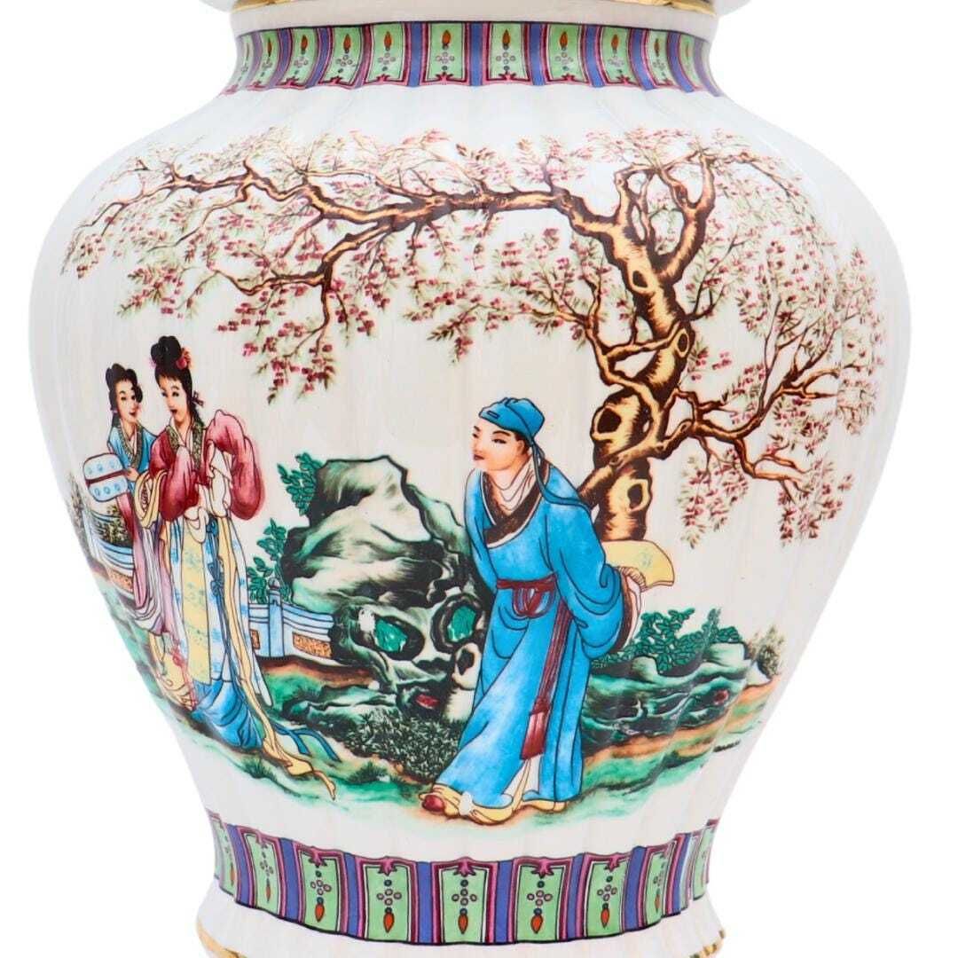 Large Chinoiserie Ginger Jar By V V Carraresi Made In Italy, 15.5'' Tall Chinese Court Scene And Chinese Symbols. photo Home Decor