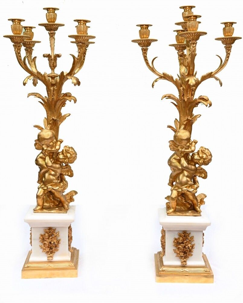 Pair French Gilt Cherub Candelabras Clodion 1880 photo furniture