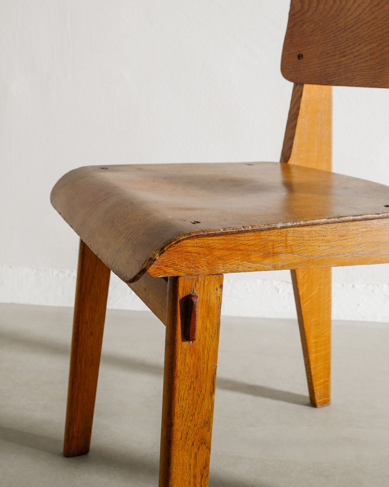 Pair Of French Mid Century Wooden "Tout Bois" Dining Chairs By Jean Prouvé, 1940s photo buy