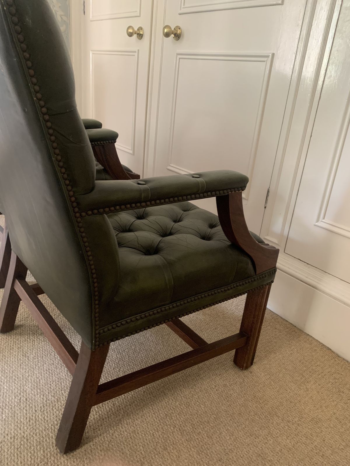 Pair Of Dark Green Leather Chesterfield Style Button Back Library Armchairs | Millbrook 20th Century photo for sale