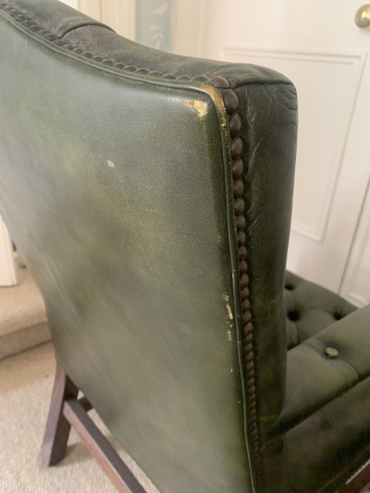 Pair Of Dark Green Leather Chesterfield Style Button Back Library Armchairs | Millbrook 20th Century photo vintage