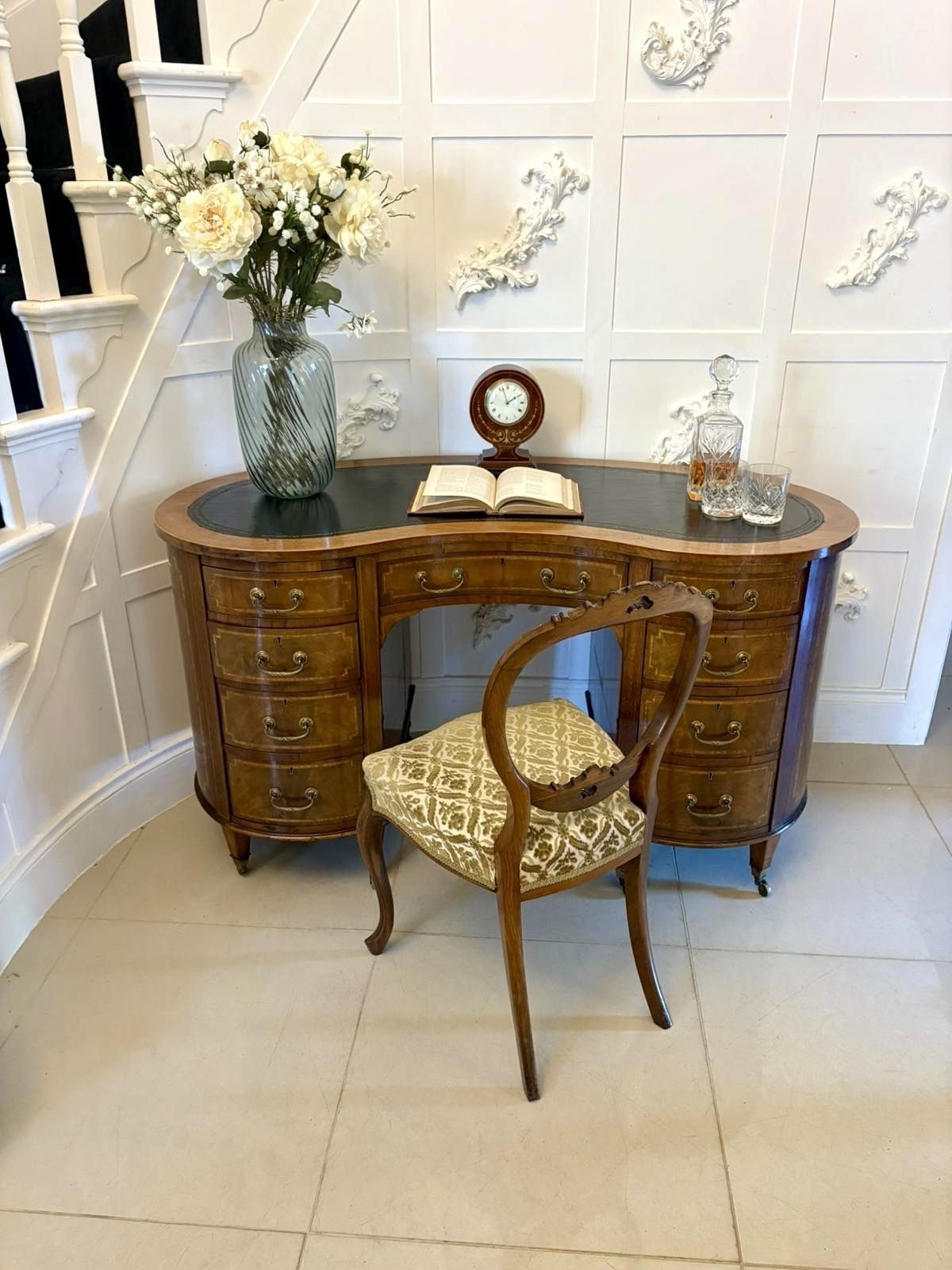 Large Antique Quality Inlaid Mahogany Freestanding Kidney Shaped Desk