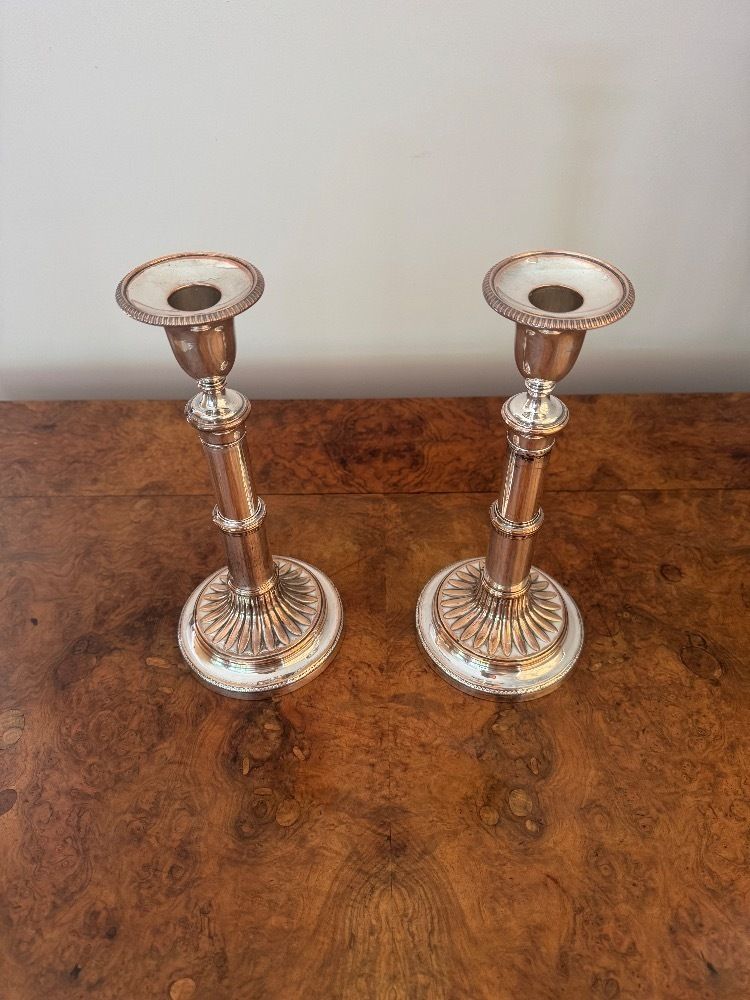 Fine Quality Pair Of Antique Regency Telescopic Candlesticks photo vinterior