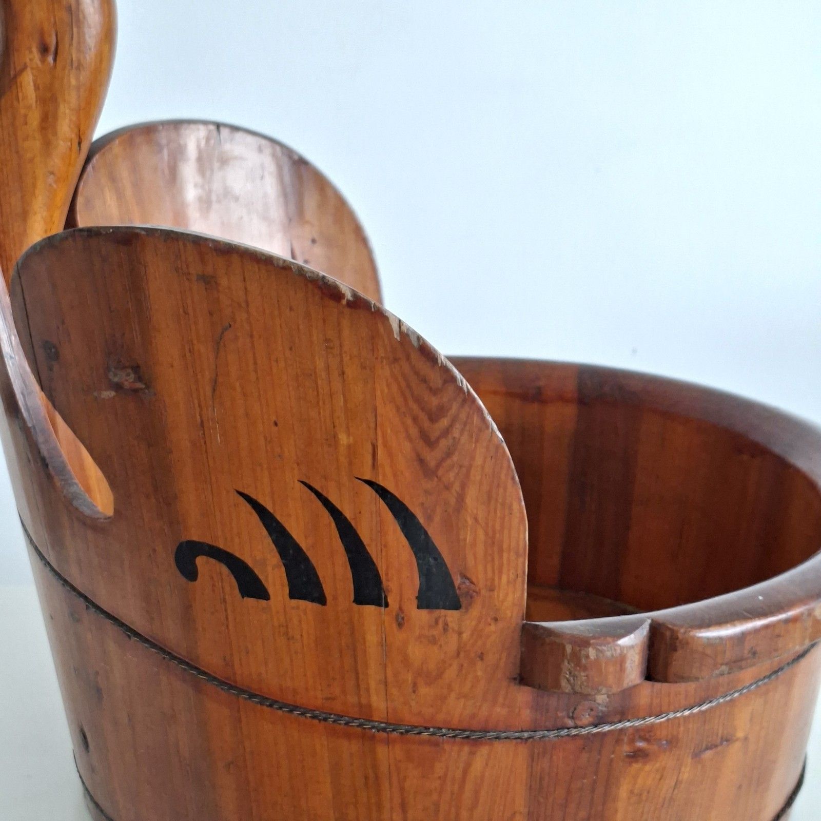 Chinese Wooden Crane Basket Handcrafted Large Mid Century Vintage photo 145.0