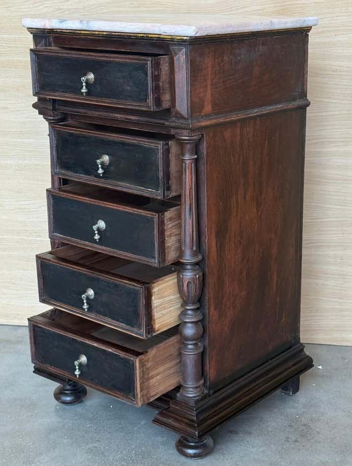 Paire de tables de chevet Biedermeier à quatre tiroirs en marbre ébonisé, XXe siècle photo vinterior