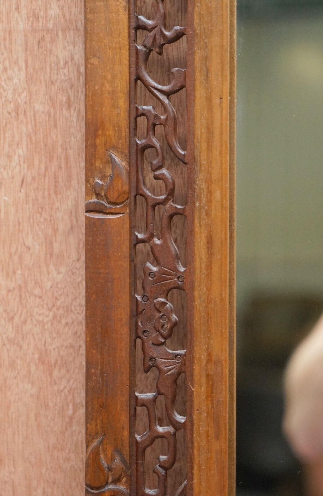 Carved Chinese Wood Mirror Panel Depicting Bats Symbol Of Happiness Good Fortune photo buy