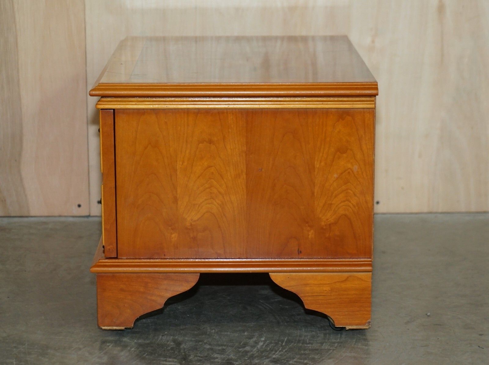 photo for sale Burr Yew Wood Drop Front Media Television Stand Designed To Hide Sky Boxes Etc
