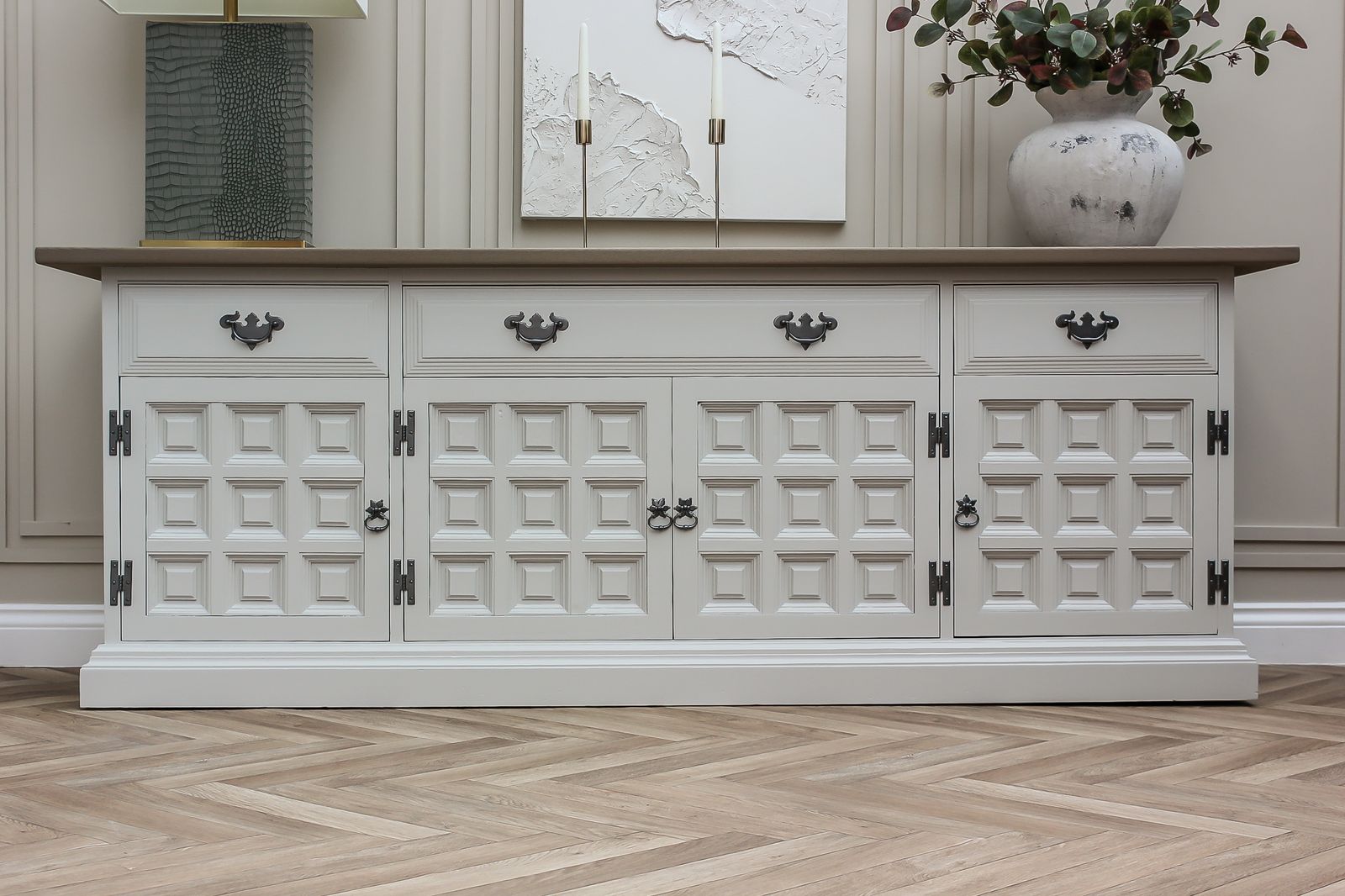 Large Vintage Younger Toledo Solid Oak Sideboard Dresser photo 1095.0