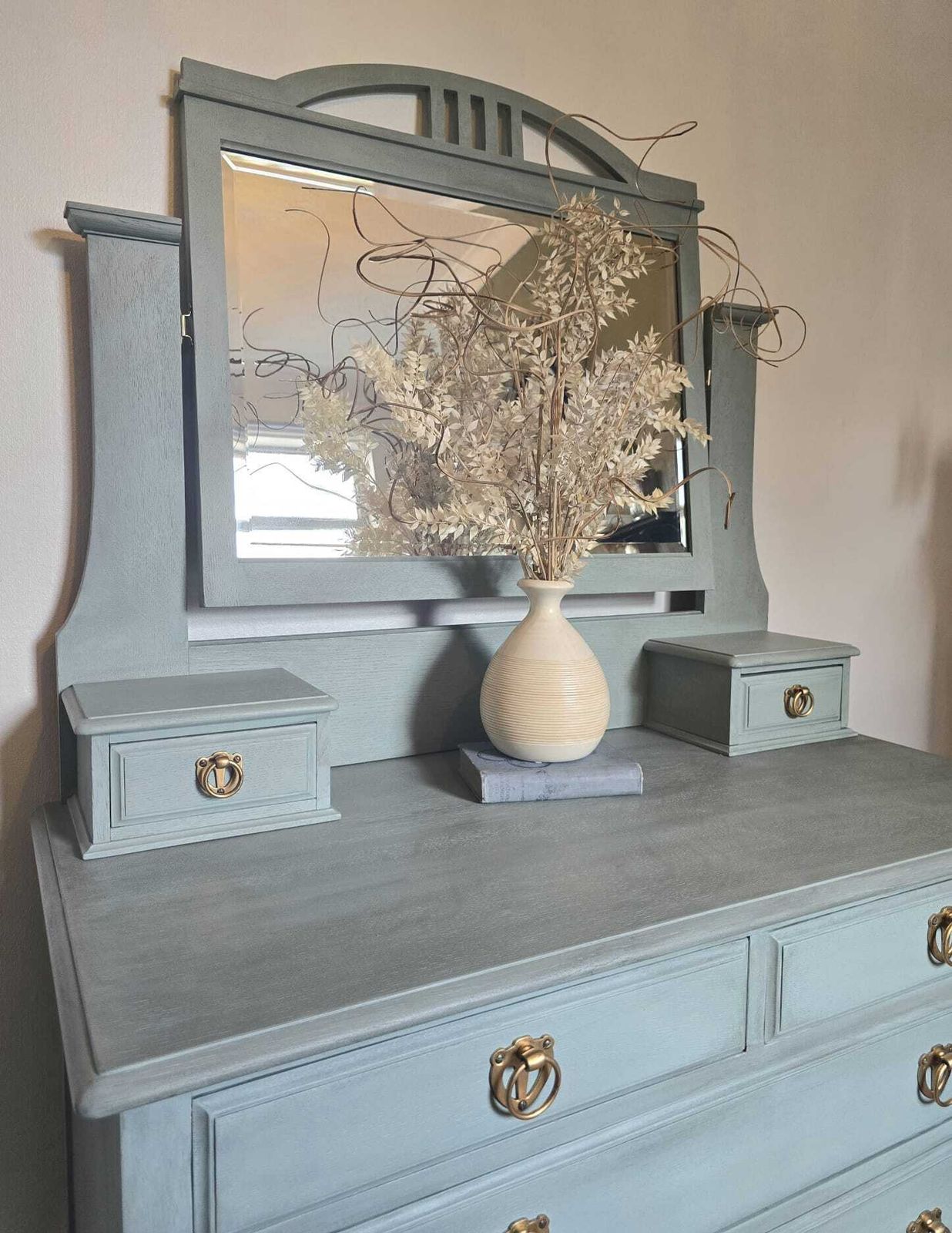photo furniture Edwardian Chest Of Drawers, Dresser With Bevelled Mirror.  Hand Painted In Fusion French Eggshell