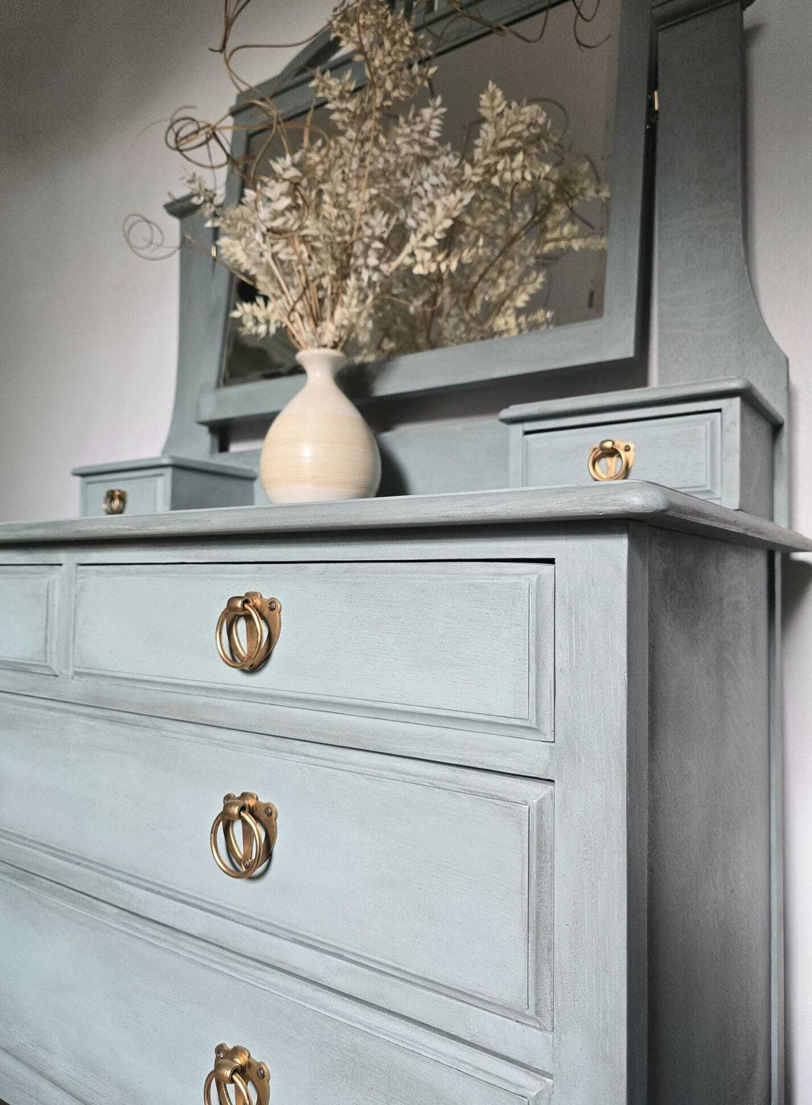 Edwardian Chest Of Drawers, Dresser With Bevelled Mirror.  Hand Painted In Fusion French Eggshell photo furniture