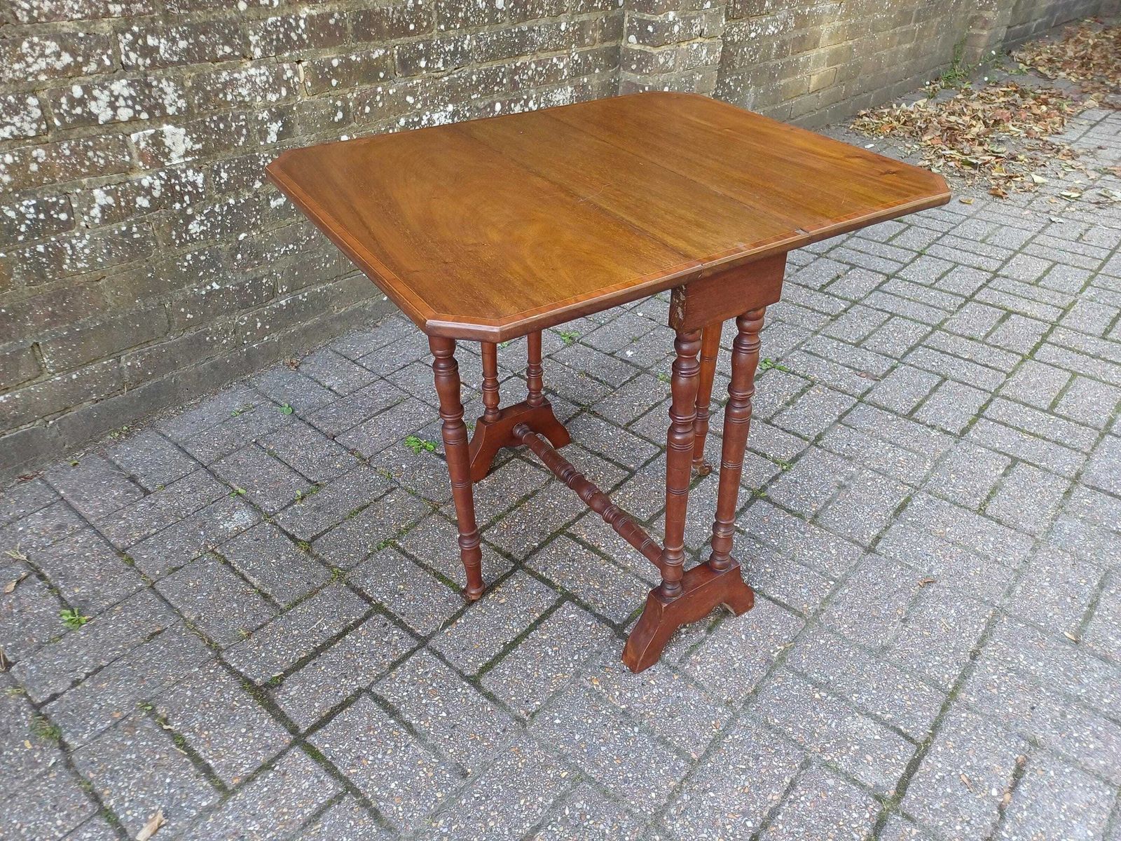 Antique Mahogany Inlaid Sutherland Table 19thc Drop Leaf Folding Occasional Side Table With Turned Legs Porcelain Castors