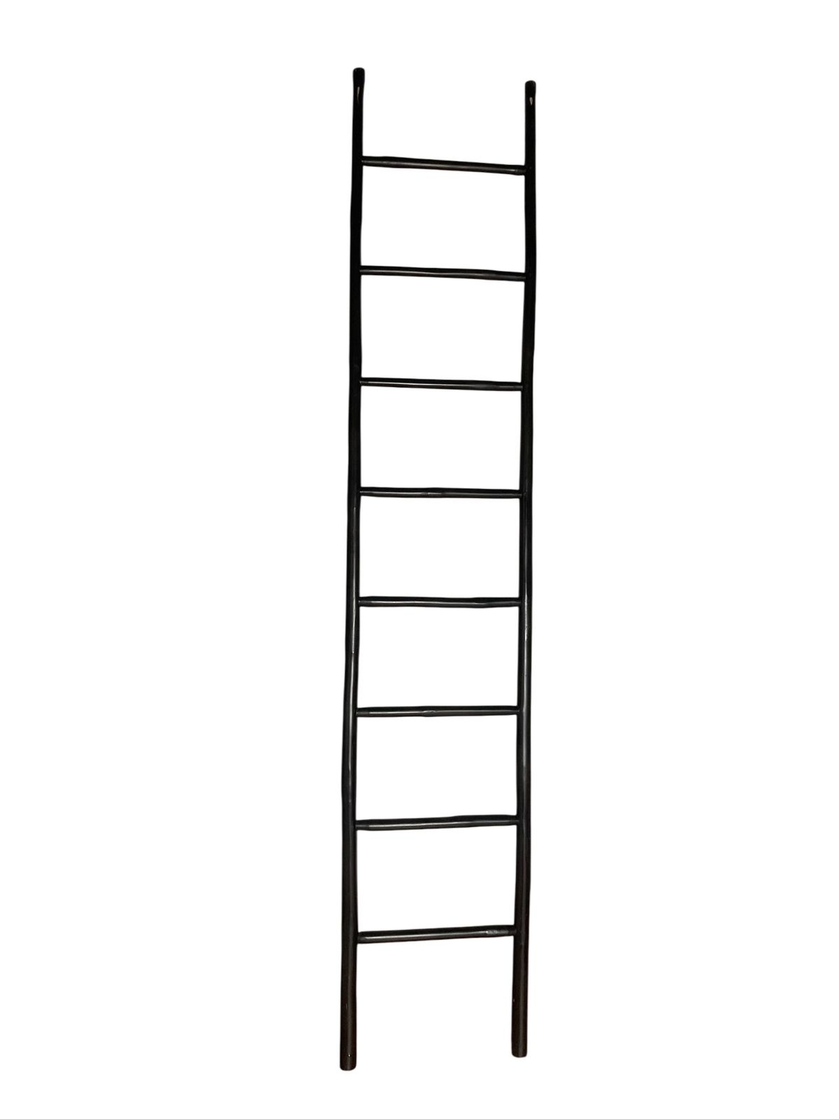 photo furniture A Rustic Ebonised 8 Rung Bamboo Style Ladder, Towel Rale Or Display Rack