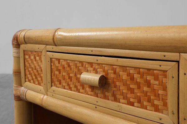 Italian Bamboo And Wicker Chest Of Drawers Or Nightstand, 1970s photo vinterior