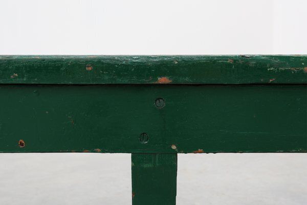 photo for sale Rustic Primitive Green Farmhouse Bench In Oak, France, 1900s