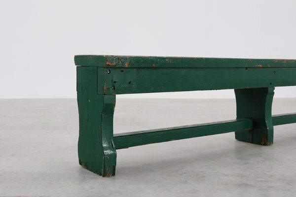 Rustic Primitive Green Farmhouse Bench In Oak, France, 1900s photo vinterior