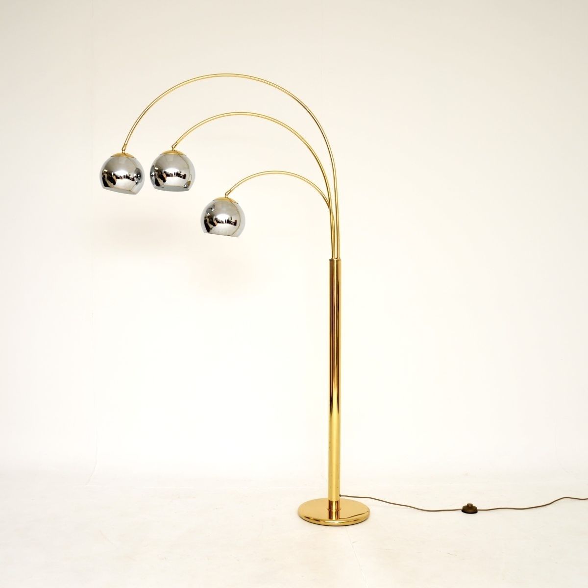 Vintage Italian Brass And Chrome Arc Floor Lamp