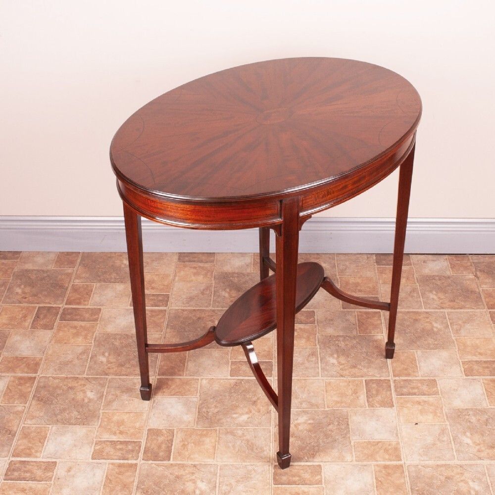 Edwardian Ebony Inlaid Mahogany Oval Occasional Table photo for sale