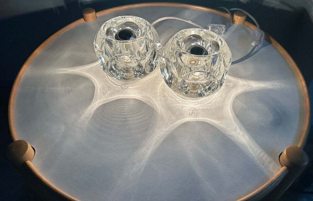 Pair Of 1970s German Peill & Putzler Clear Circular Concave Glass Table Lamps photo Lighting