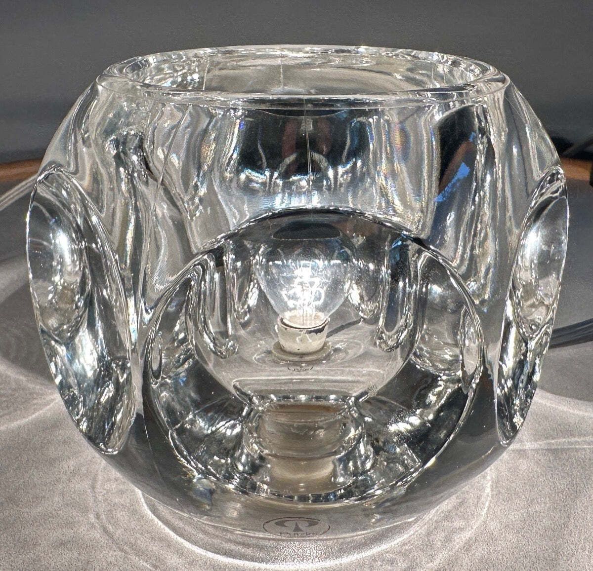 photo for sale Pair Of 1970s German Peill & Putzler Clear Circular Concave Glass Table Lamps