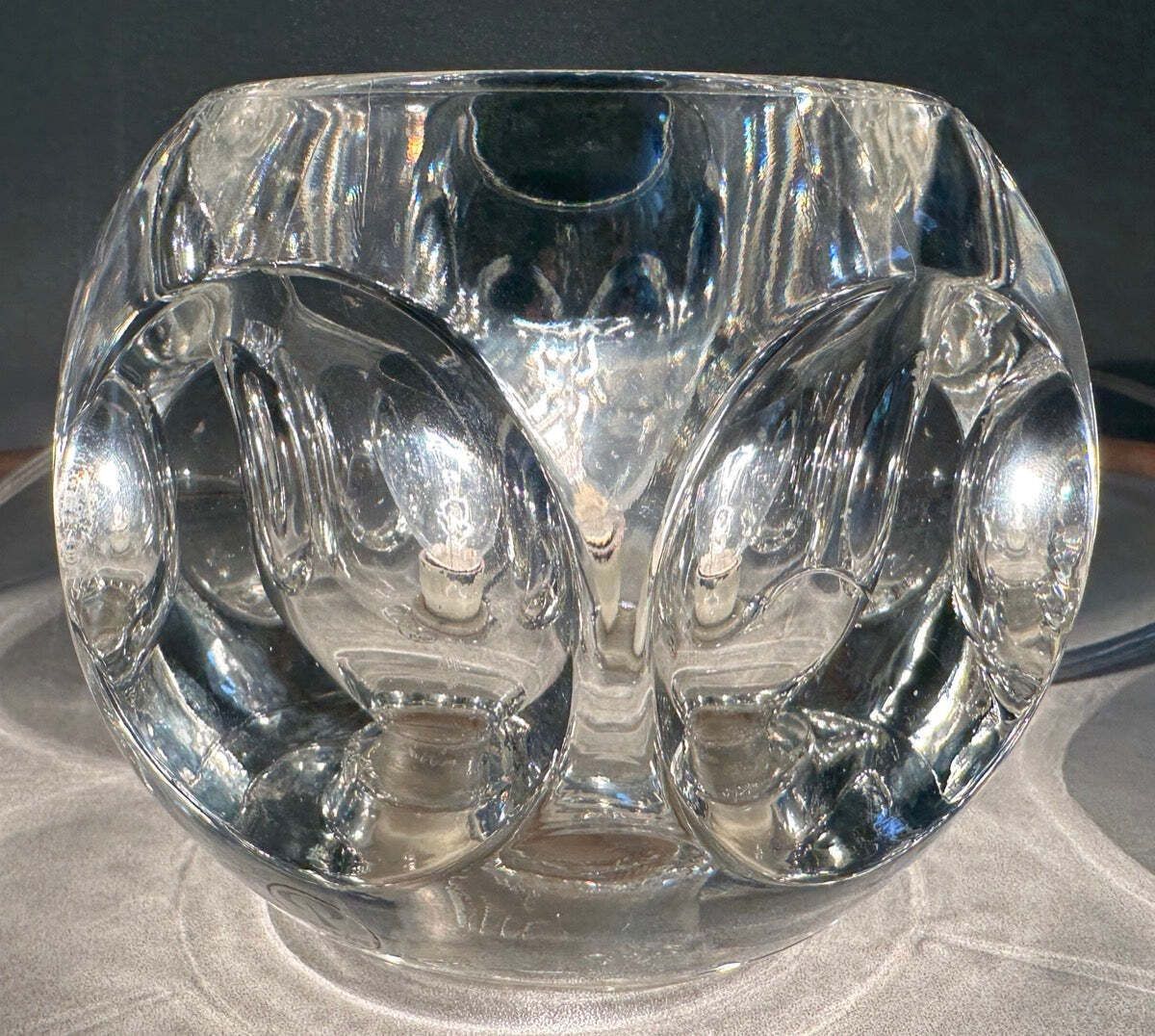 Lighting Pair Of 1970s German Peill & Putzler Clear Circular Concave Glass Table Lamps photo