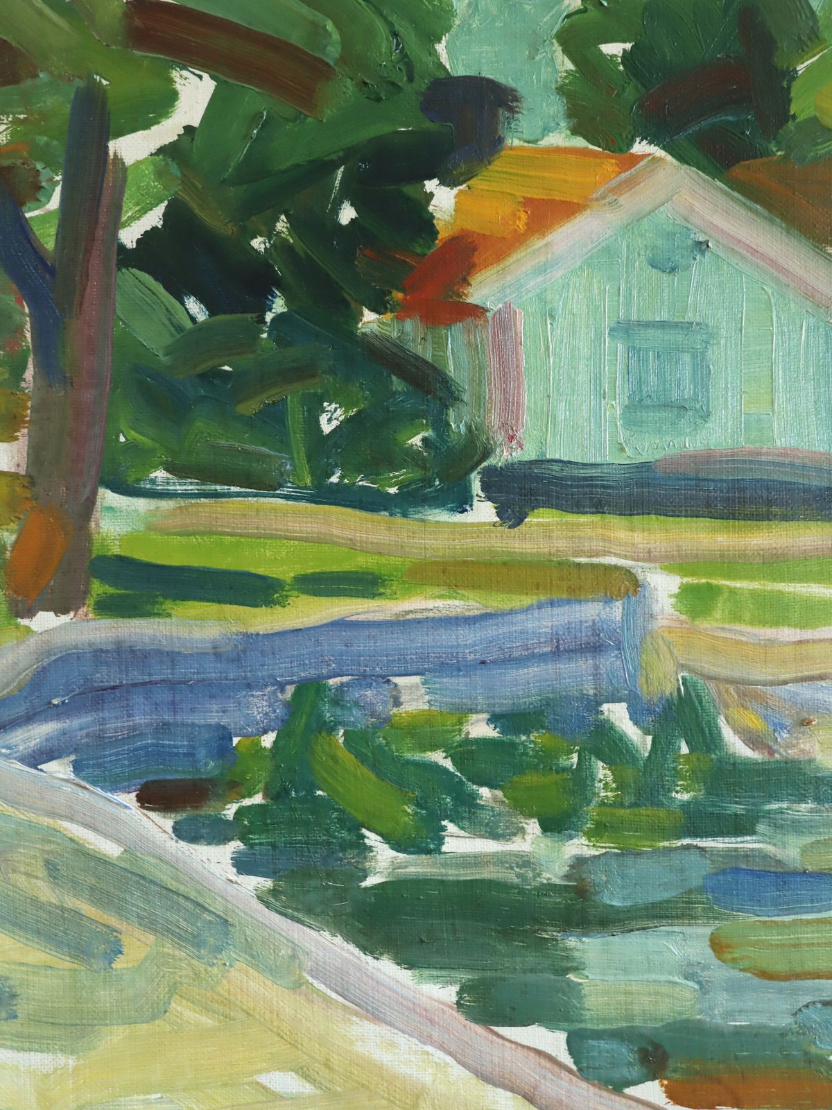 Riverside Cottages  Oil Painting photo vintage