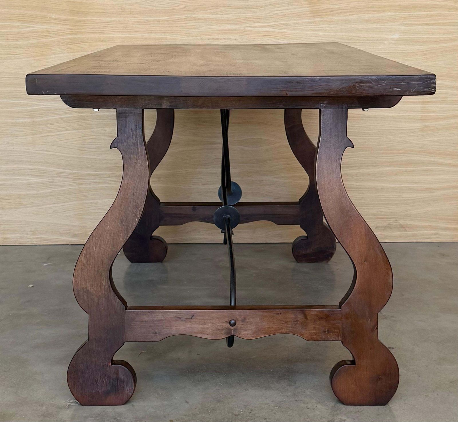 XX Walnut Dining Table Or Console Table With Lyre Legs And Heavy Top, Spain photo vintage