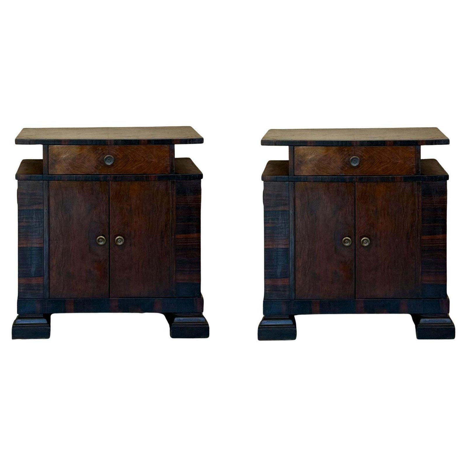 Pair Of Art Deco Sideboards Or Nightstands With Ebonized Details And Drawer