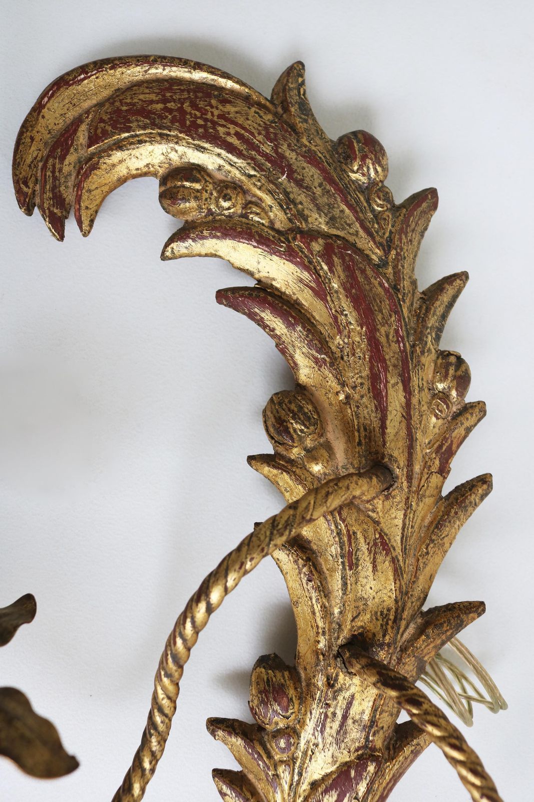 Antique Italian Florentine Giltwood Leaf Wall Sconces, 1940s, Set Of 2 photo buy