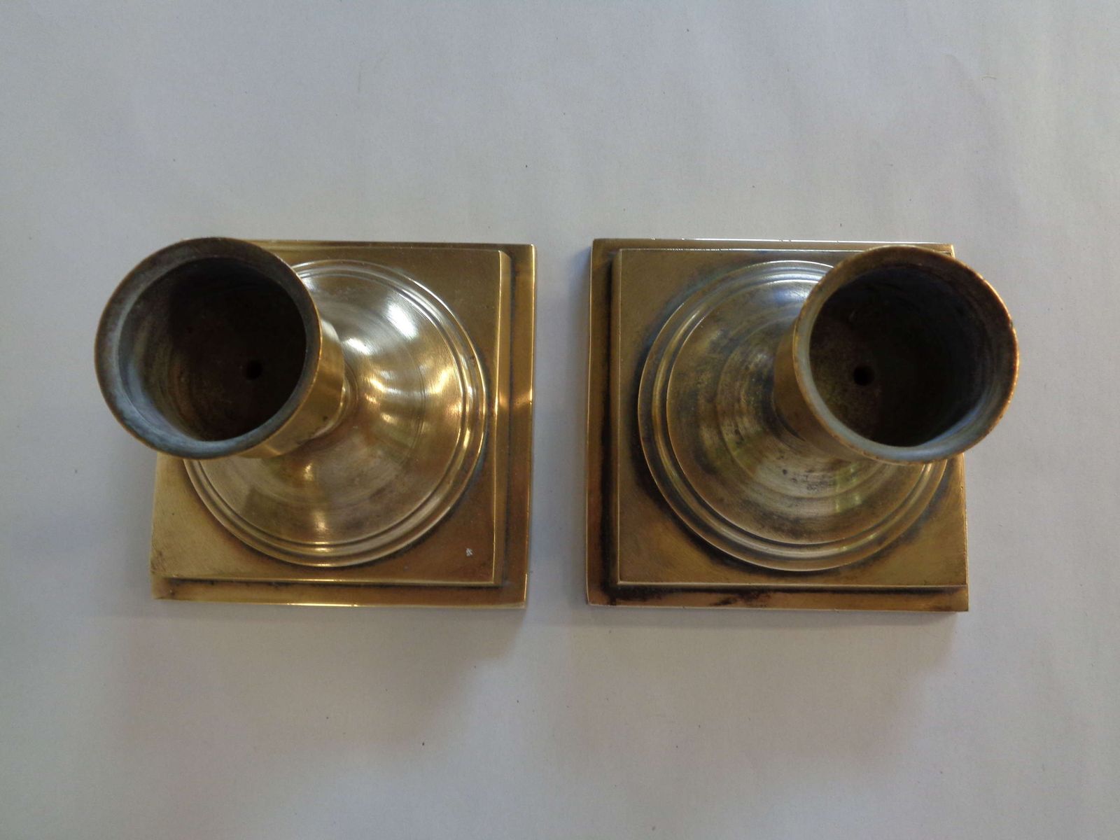Antique Pair Of Bronze Square Candle Holders photo for sale