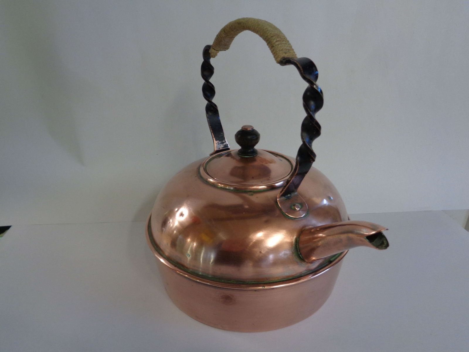 Victorian Twist Handle Copper Kettle photo for sale