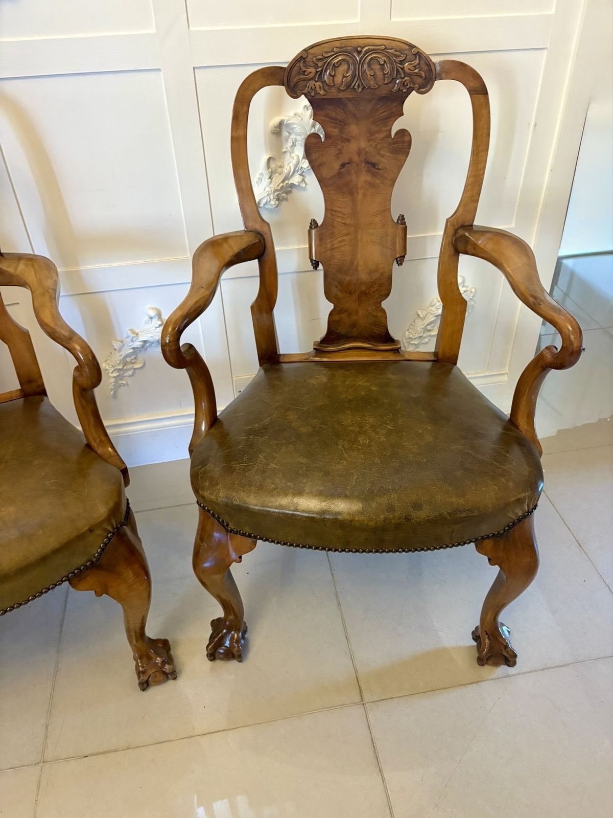 2350.0 Outstanding Quality Pair Of Antique 19th Century Carved Walnut Office Chairs photo