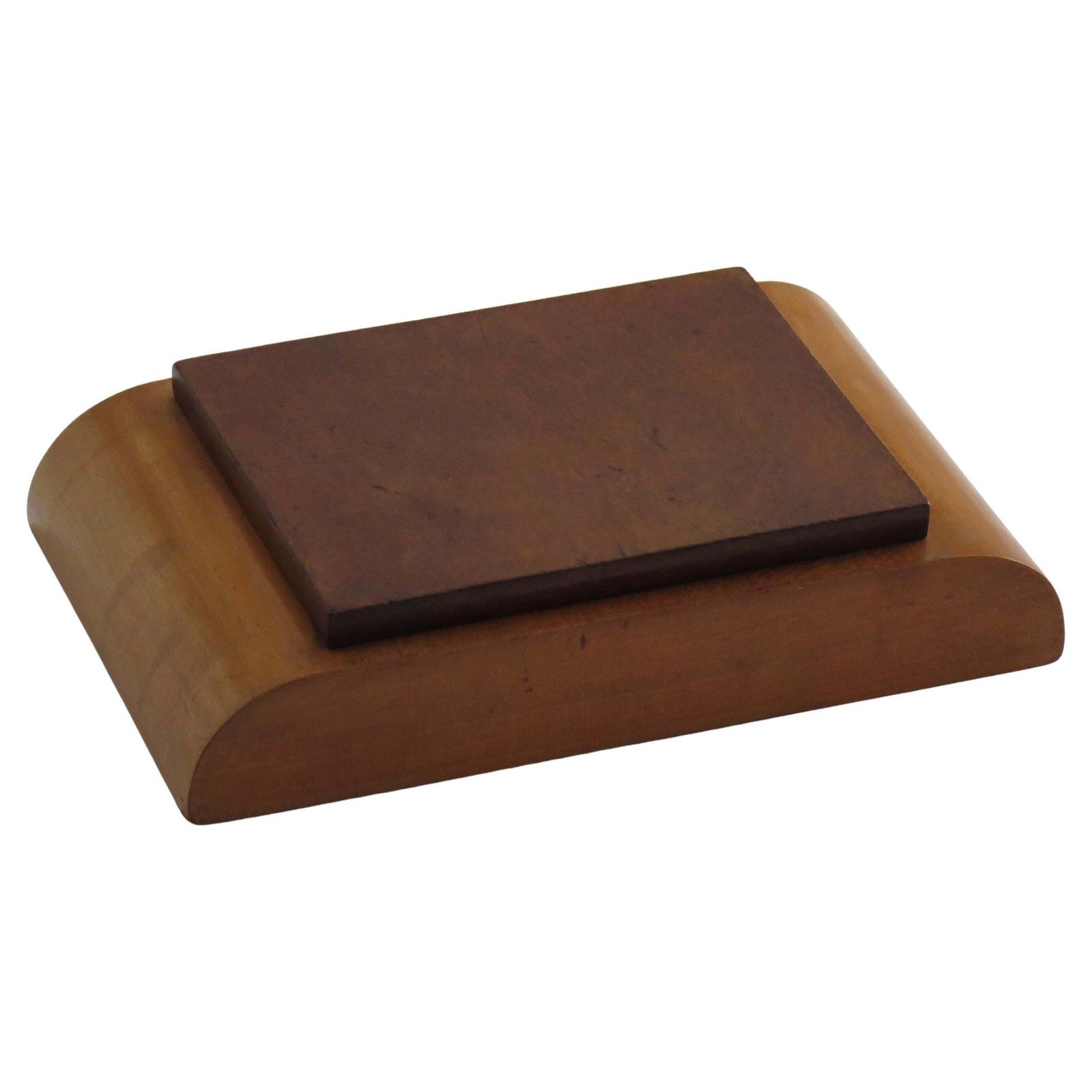 Art Deco Lidded Box Burr Walnut Hinged Lid On Pale Wood Base, Circa 1925