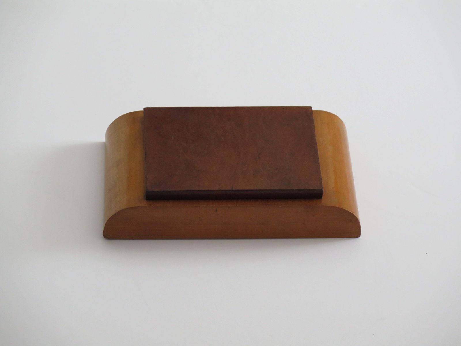 photo furniture Art Deco Lidded Box Burr Walnut Hinged Lid On Pale Wood Base, Circa 1925