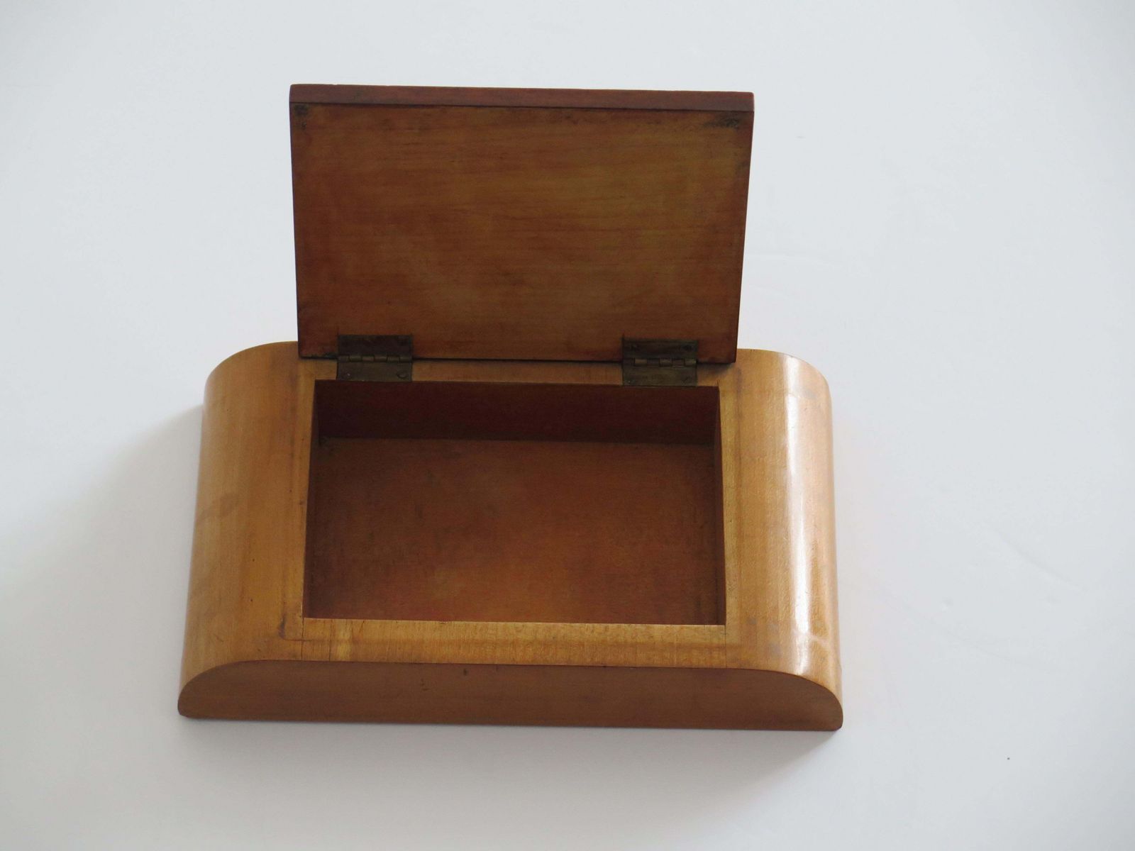 Home Decor Art Deco Lidded Box Burr Walnut Hinged Lid On Pale Wood Base, Circa 1925 photo