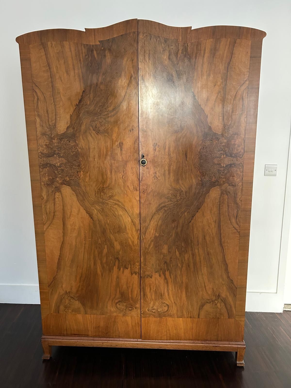 photo buy Stunning Vintage 1940’s Burr Walnut Double Bank Wardrobe.