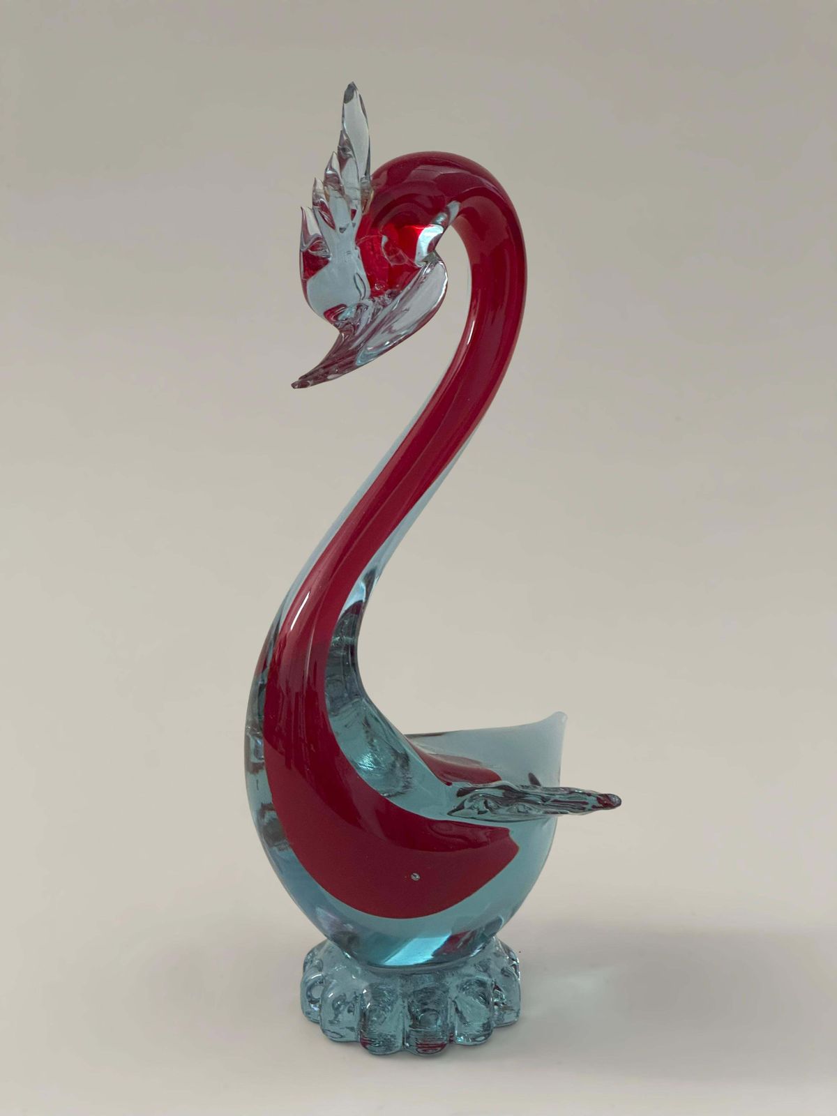 Murano Neodymium And Red Sommerso Glass Duck Sculpture, Italy, 1970s photo Art