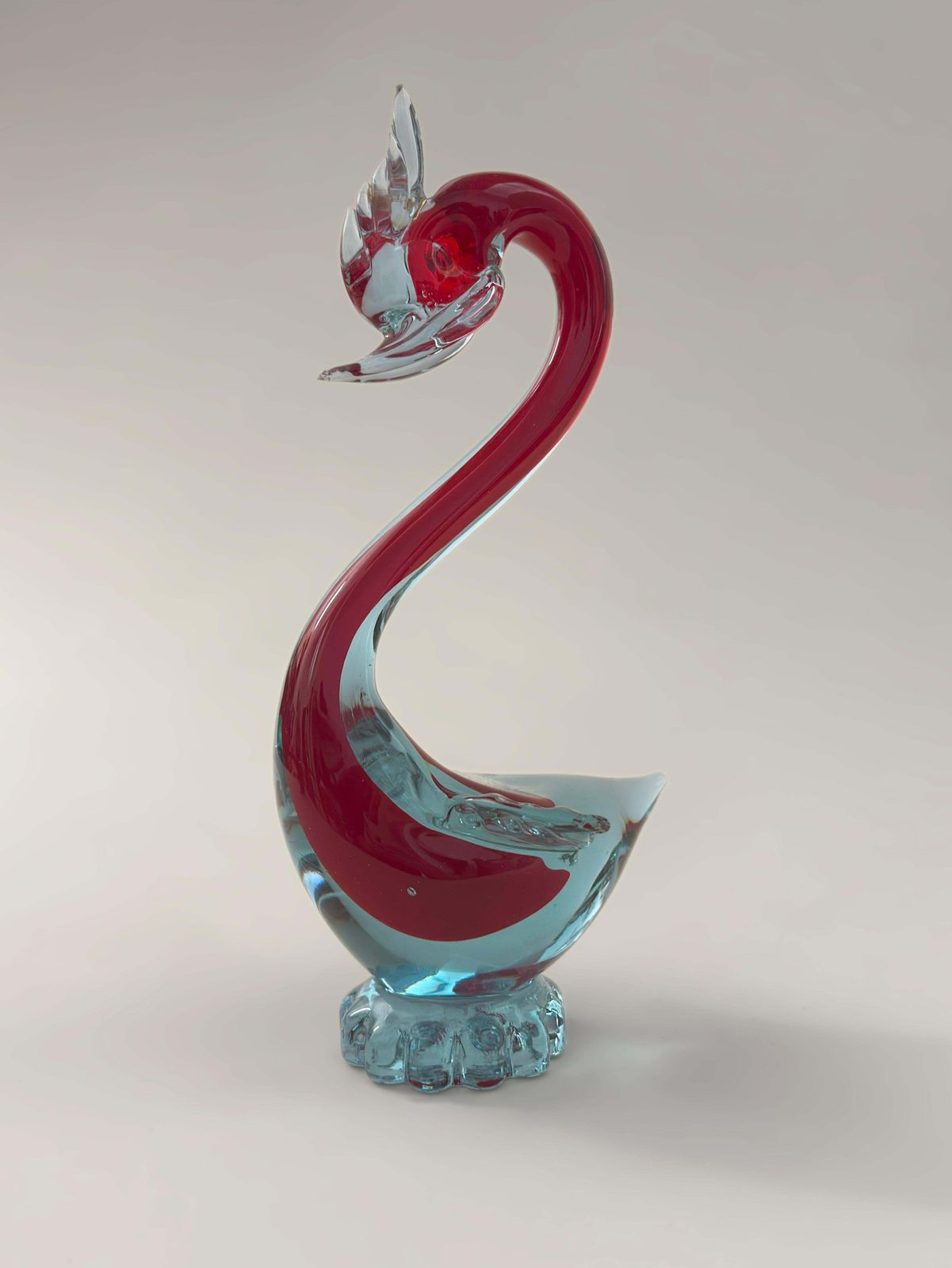 Murano Neodymium And Red Sommerso Glass Duck Sculpture, Italy, 1970s photo vinterior