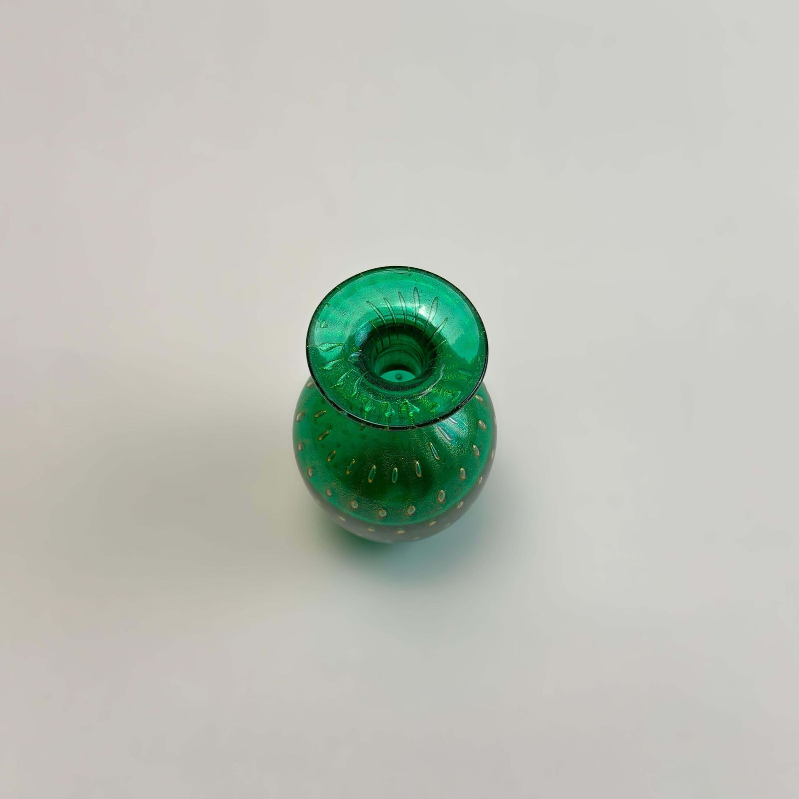 Small Murano Glass Vase In Green And Gold Bullicante, Italy, 1980s photo vintage