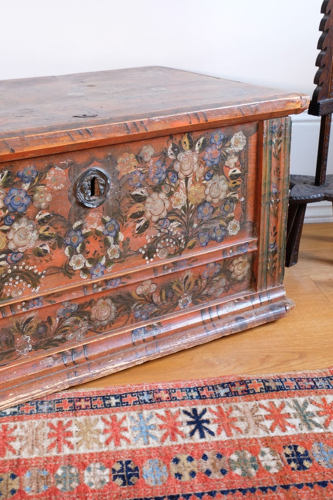 Late 18th Century Alpine Painted Pine Coffer | Continental Folk Art Chest photo 1400.0