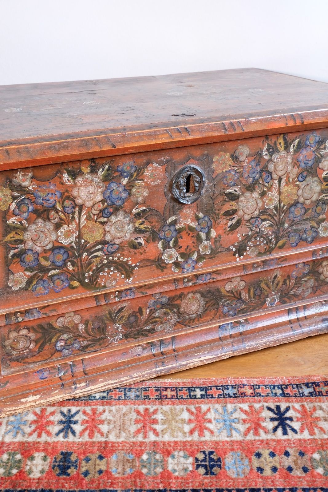 1400.0 Late 18th Century Alpine Painted Pine Coffer | Continental Folk Art Chest photo